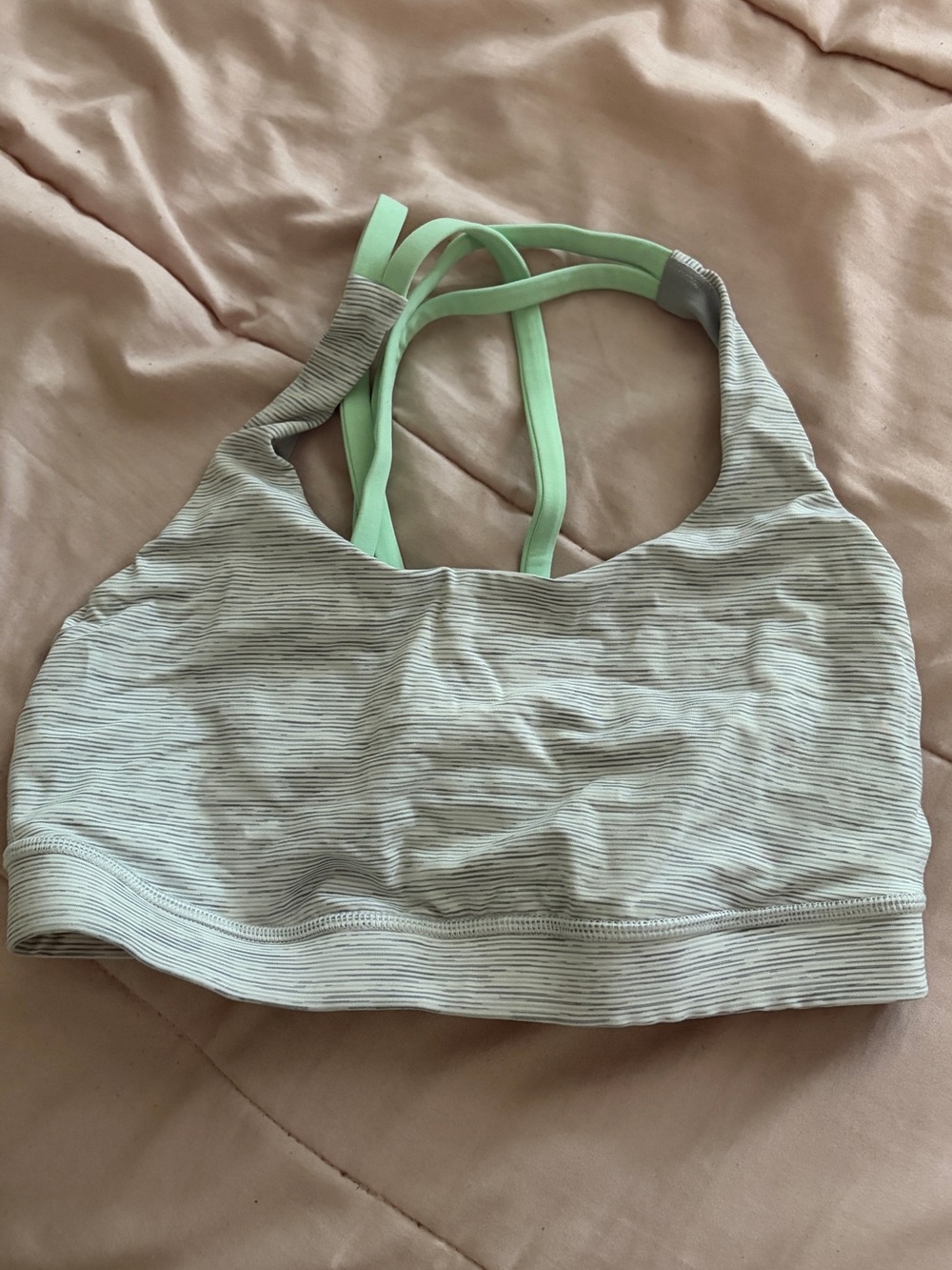 lululemon athletica Light Gray Striped Sports Bra with Mint Straps
